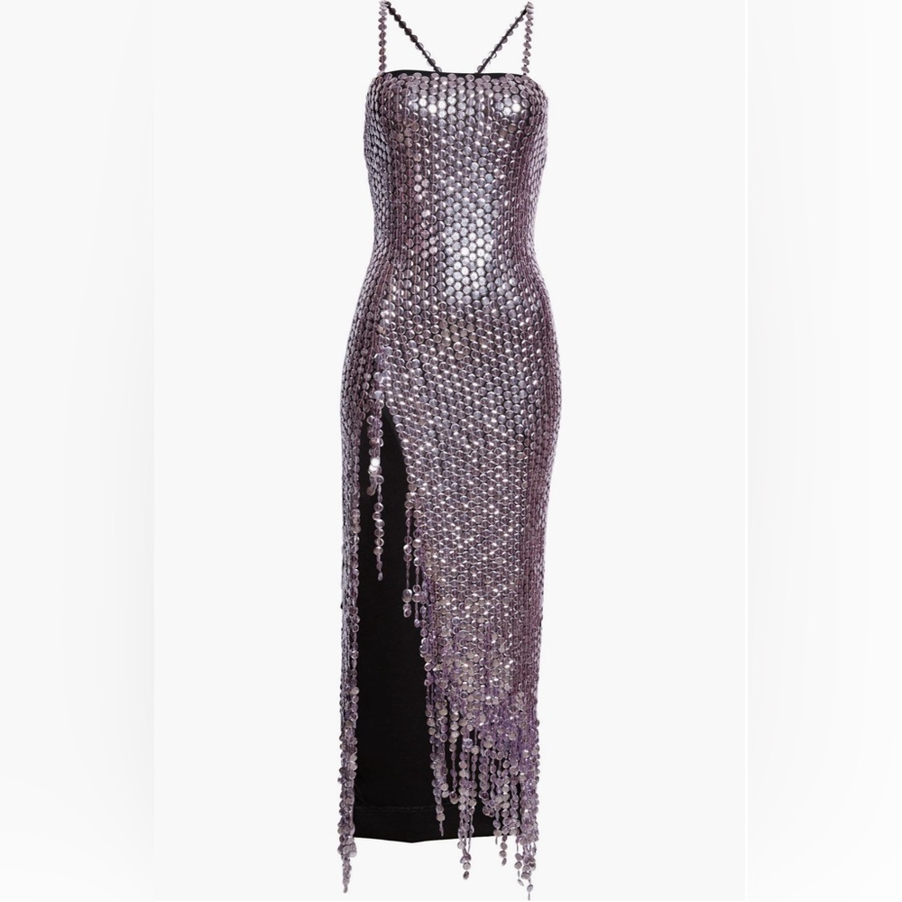 Attico - Avery Embellished Square Neck Fringe Dress